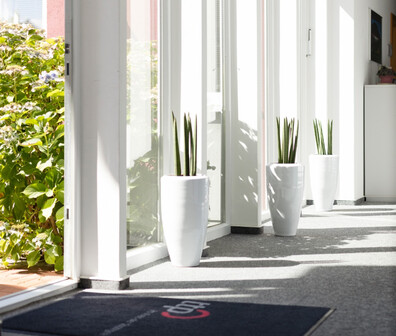 Die Sonne fällt in ein Büro von ttp